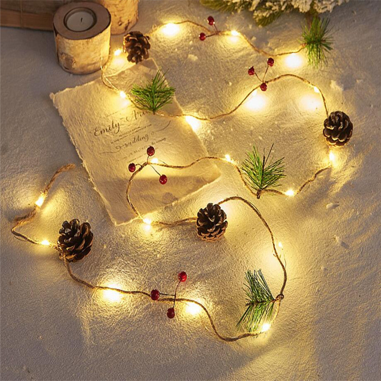 Led Pine Cone Light String Small Mulberry Hanging Flag Christmas Pine Cone Light Pine Needle Bell Copper Wire Light Christmas Garland Decoration