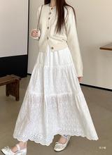 早春季女装小白裙新款法式重工小个子白色半身裙春秋长款蕾丝裙子