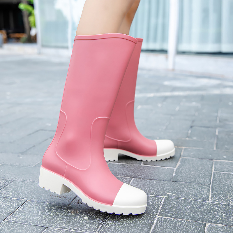 Foreign Trade Rain Boots Women's Fashion Outerwear Knee-High Rain Boots Waterproof Non-Slip Water Shoes Long Kitchen Work Rubber Shoes Soft Bottom