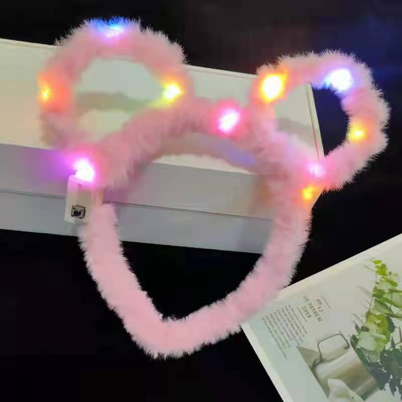 New Luminous Rabbit Ears Hair Hoop Plush Mickey Headdress Luminous Headband Cat Ears Scan Code Activity Small Gift