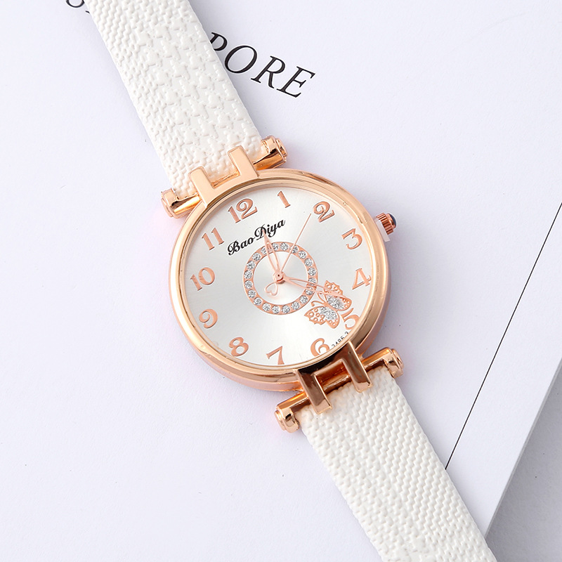 Fashion New Women's Butterfly Diamond-Embedded Watch Student Woven Strap Small Watch Small Fresh Quartz Watch