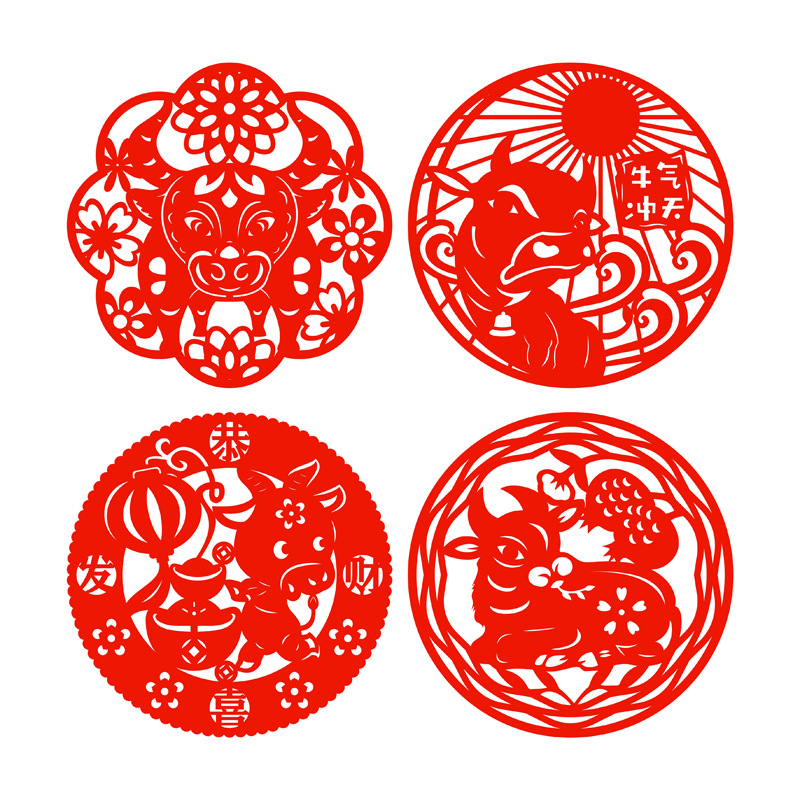 牛年剪纸窗花福字贴纸2021新年春节不干胶镂空玻璃贴装饰不干胶