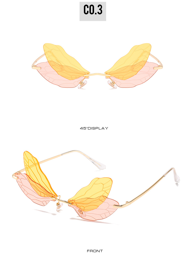 新款蜻蜓太阳镜女士2021时尚翅膀墨镜潮金属无框派对舞会太阳眼镜