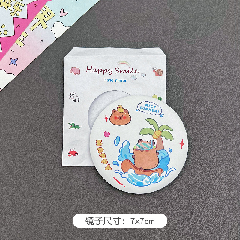 capabala small round mirror cute capybara portable small mirror tinplate portable mirror student single-sided mirror small gift