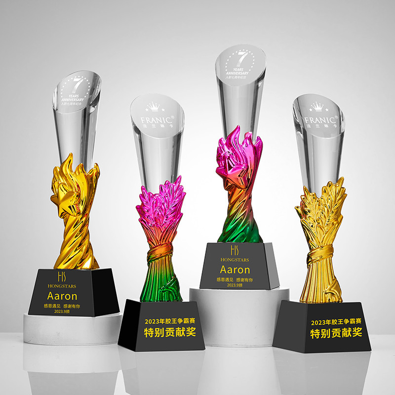 新款奖杯皇冠奖杯优秀员工团队比赛冠军荣誉树脂创意皇冠镀金奖杯