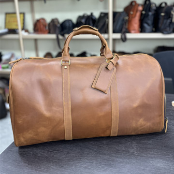 牛皮男士手提旅行包 真皮超大号带鞋仓复古行李包 出差斜挎登机包