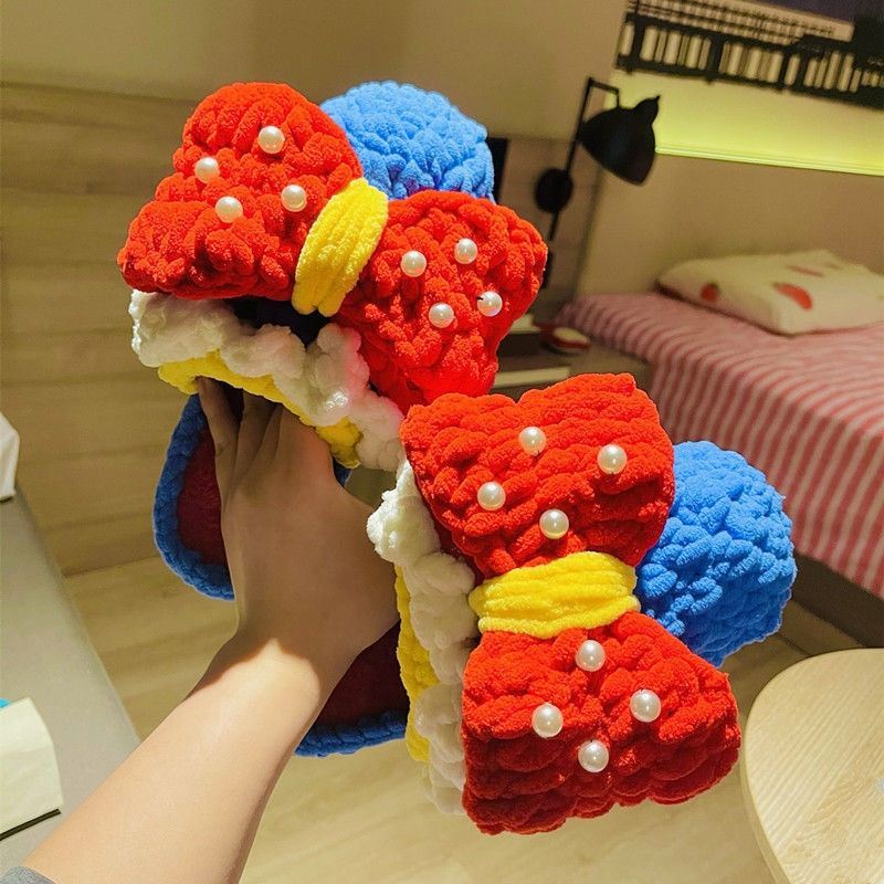 Hook Knitted Slippers Hand-Woven Hand-Woven Wool Crocheted DIY Homemade Material Bag Slippers Winter Crystal Sole