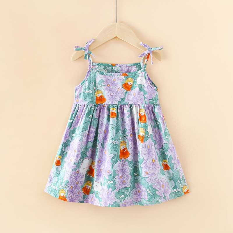 2024 Summer Girls' Skirts Children's Ins Style Princess Suspender Dress Girls' Dress New Children's Clothing Floral Skirt