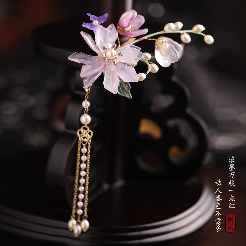 汉服百搭头饰女孩古风流苏发夹女童超仙发卡配饰女生古装对夹边夹