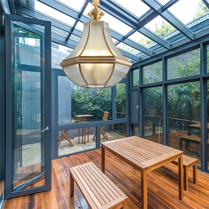 欧式全铜吊灯户外防水别墅阳光房大门厅阳台凉亭吊灯声控人体感应