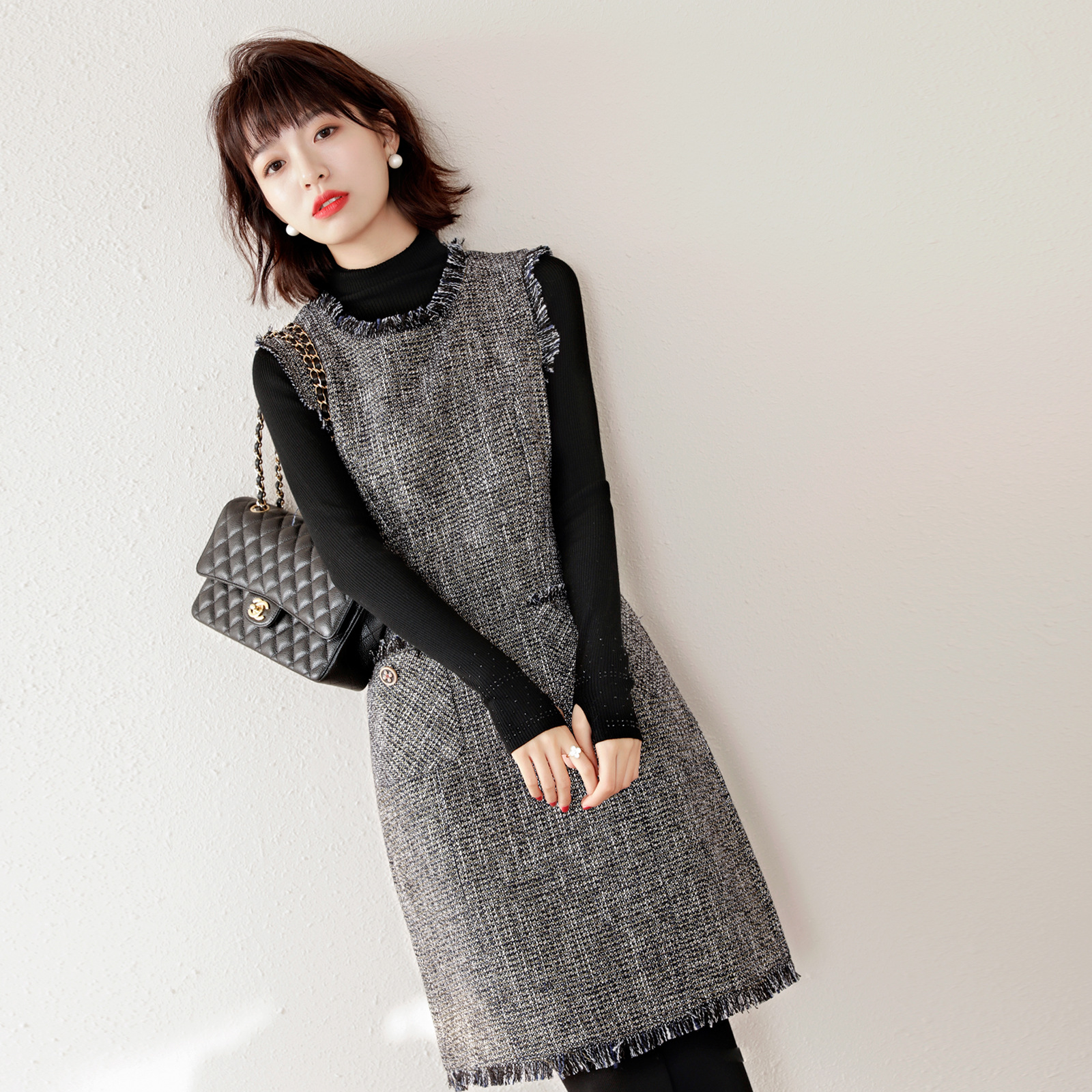 冬季背心毛呢连衣裙图片