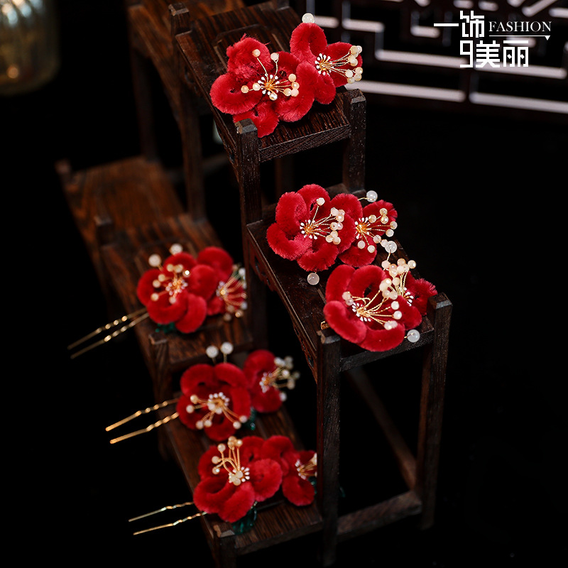 头饰女古风流苏步摇发插金色发簪新娘发梳女童发冠饰唯美套装0610