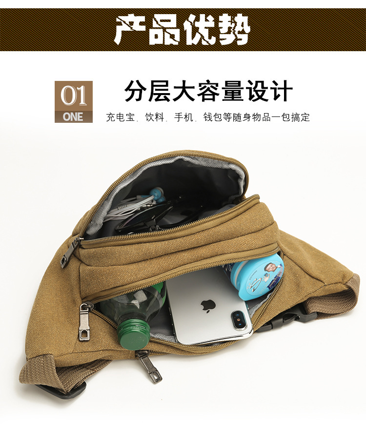 Men's Multi-Functional Tactical Fashion Running Cell Phone Belt Bag Outdoor Sports Canvas Men's Chest Bag Crossbody Bag