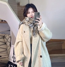 毛呢外套女2023冬季新款女装连帽中长款抽绳显瘦韩版纯色呢子大衣