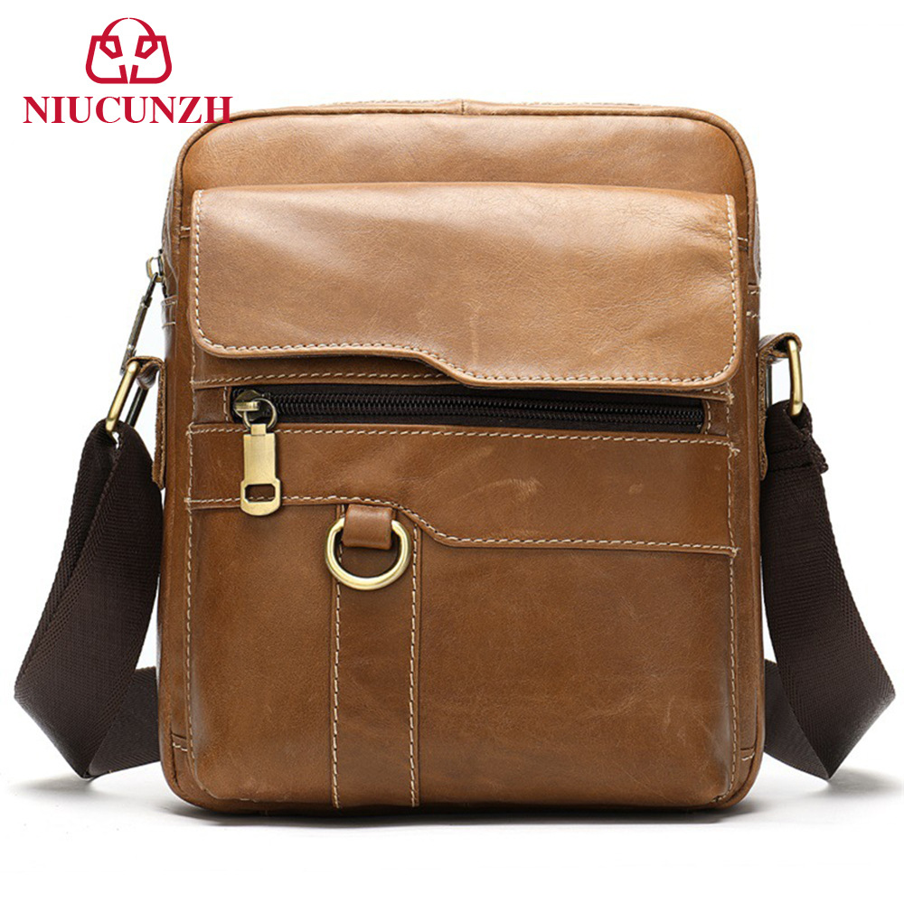跨境拉链单肩包商务通勤牛皮挎包niucunzh男款头层皮包男士斜挎包