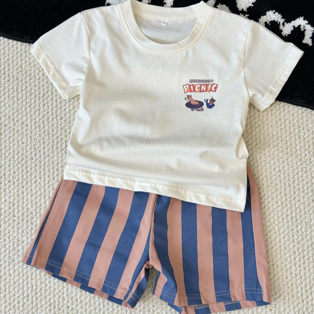 黑与白 欧抱抱24夏季新款韩版男童两件套 童装实体工厂货源批发