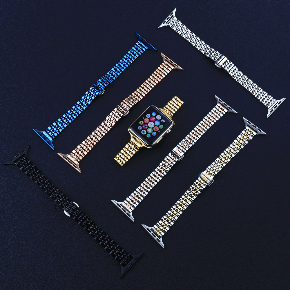 双按蝴蝶扣实心钢表链表带有苹果头适用apple watch38/40 42/44mm-阿