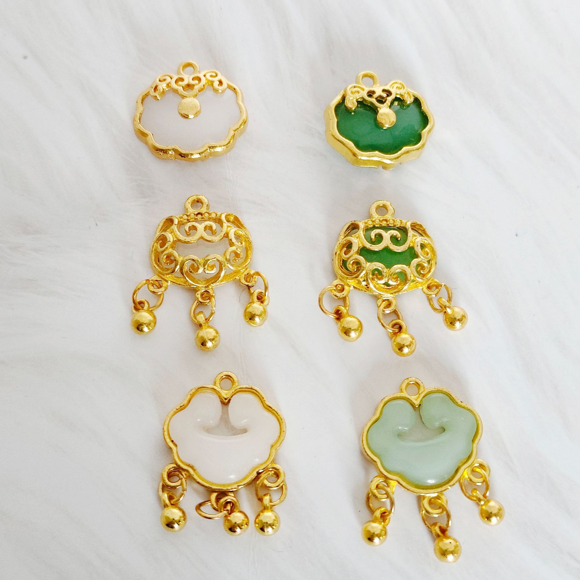 Bell Bracelet Necklace Pendant Inlaid Jade Accessories Material Diy Jade Ruyi Lock Zinc Alloy Jewelry Accessories