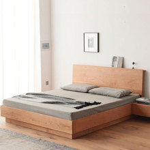 北欧全实木樱桃木箱体床现代简约式黑胡桃木轻奢型白橡木双人大床