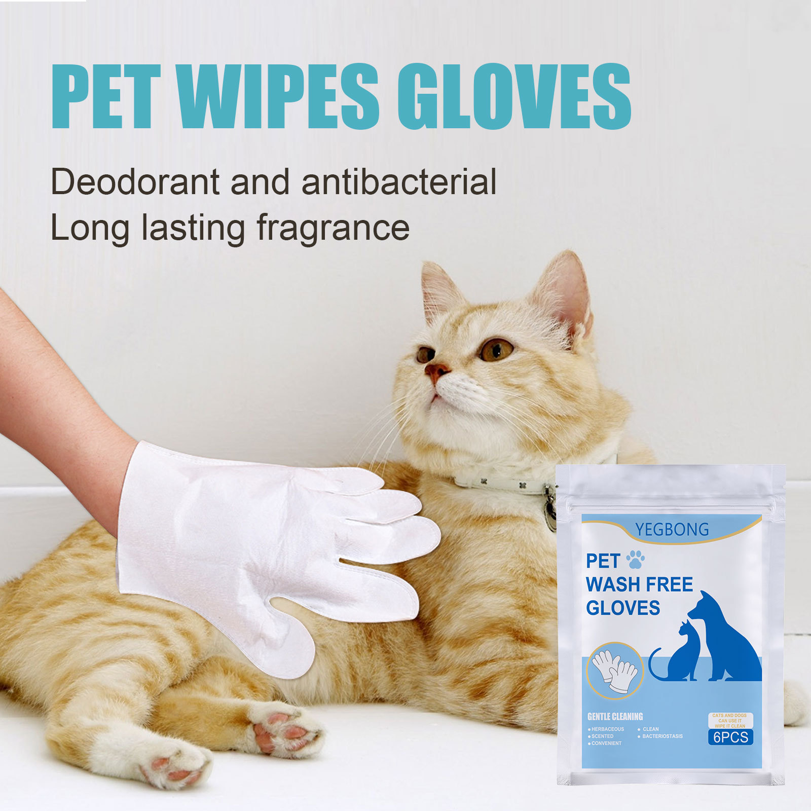 Yegbong Pet Bath-Free Gloves Bath-Free Cat Petting Hair Removal Cleaning Wipes Wash-Free Non-Woven Gloves