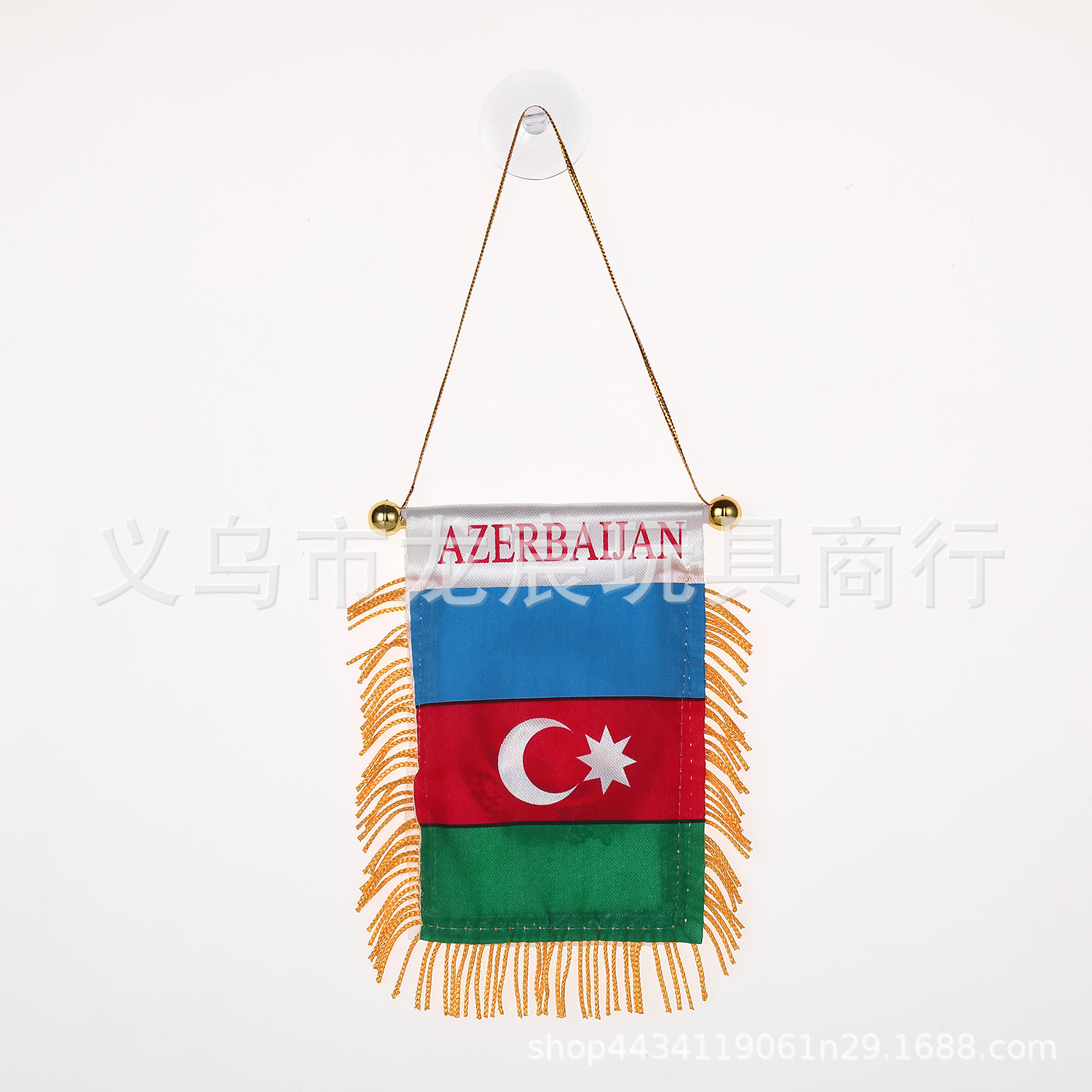 Azerbaijan Car Small Hanging Flag National Flag Mini Small Brocade Flag Double-Sided Tassel with Suction Cup Fringe Flag Wholesale