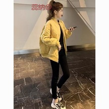 新款菱形棒球服棉服女新款加厚羽绒棉衣女外套拉链绣花冬季休闲