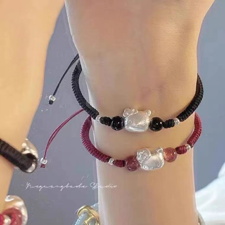 Hellokitty Hello Kitty Strawberry Quartz Couple Bracelets Girlfriends Red Black Rope Bracelet Birthday Gift for Girlfriend