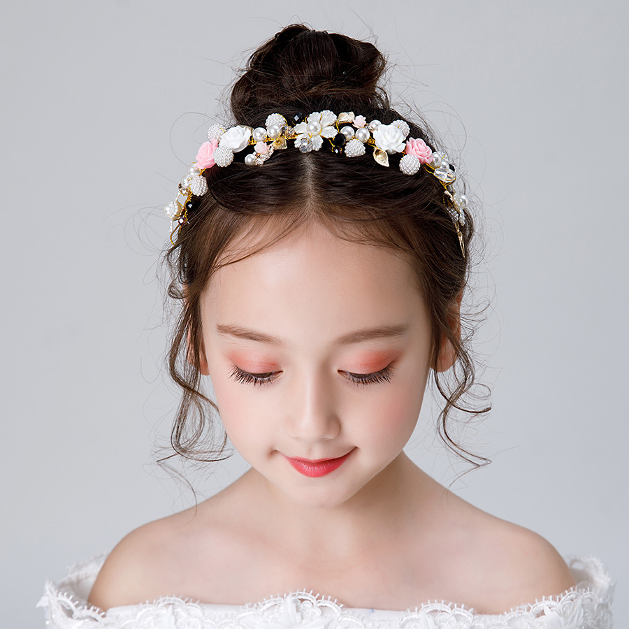 女童头饰女孩配饰头花童装发饰发箍花环韩版花童生日演出粉色饰品