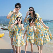 亲子装一家三四口沙滩海边母女连衣裙三亚海南度假父子套装夏季潮