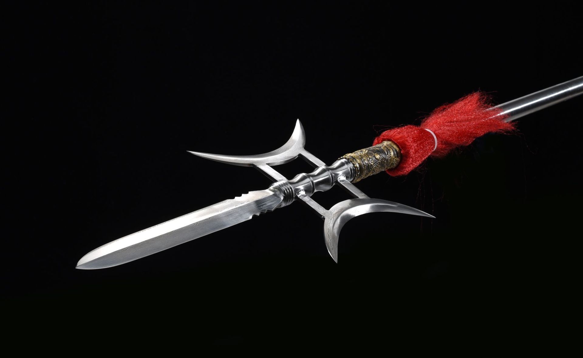 龙泉市刀剑花纹钢手工锻打十八般兵器双月方天画戟影视摆件未开刃