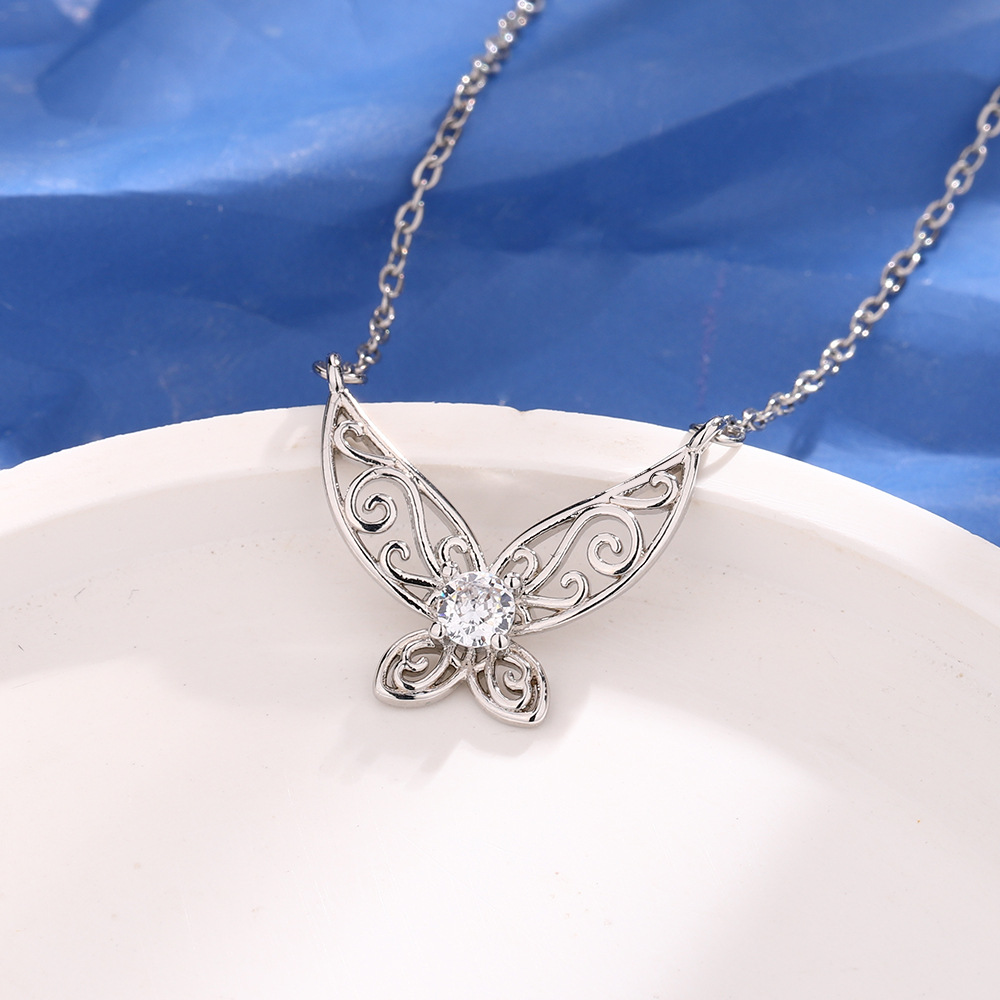 斯井镶钻镂空蝴蝶项链欧美跨境高级感设计锆石花纹天使翅膀锁骨链