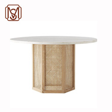 新款中式设计师圆形茶几轻奢简约大理石餐桌创意藤编样板间大圆桌