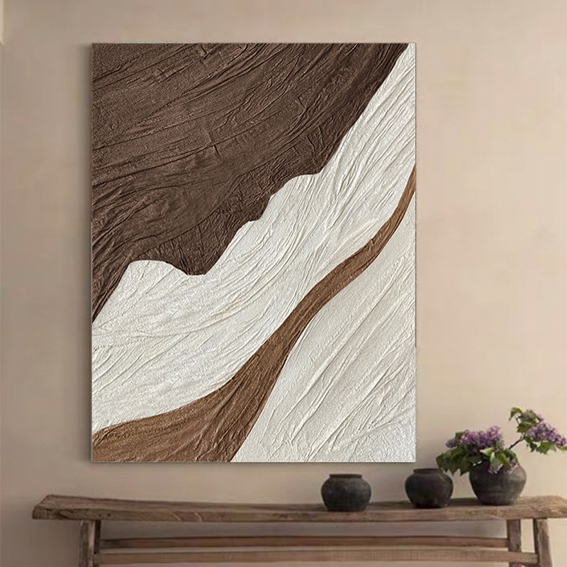 纯手绘油画客厅背景墙落地装饰画玄关挂画侘寂风抽象肌理现代立体