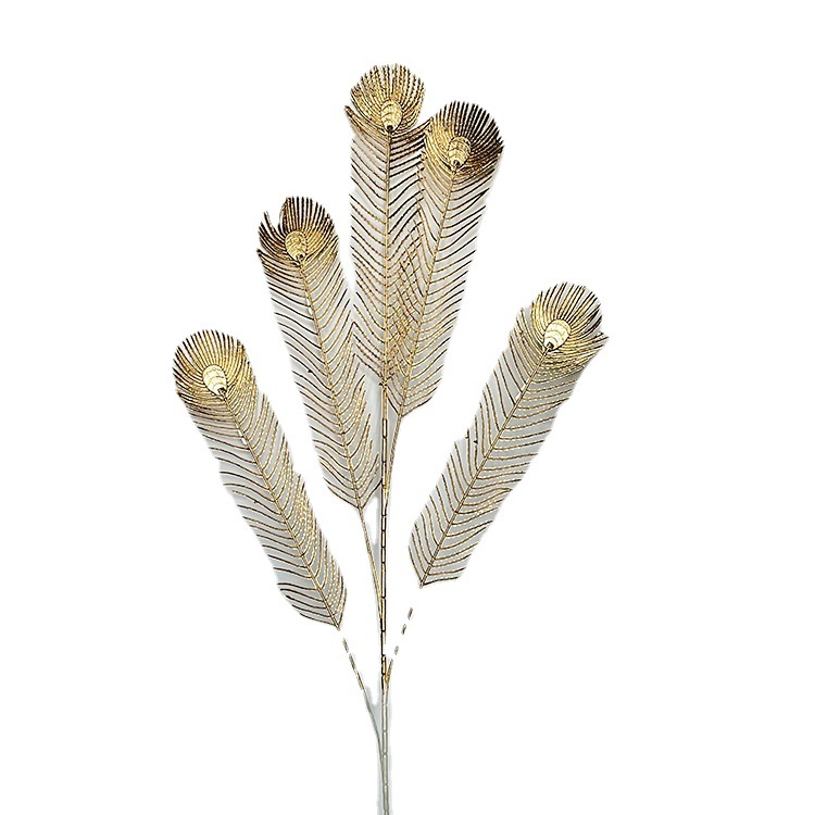 单支5叉金色孔雀草高枝雀尾凤尾草仿真绿植塑料草婚庆装饰草跨境