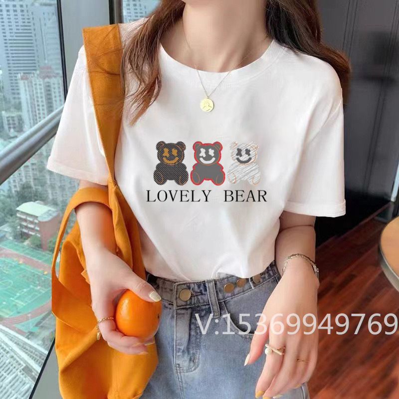 New Summer Heavy Cotton Short-Sleeved T-shirt Women's Simple Loose Popular Inner Wear Blouse Fashion Brand Printing Half-Sleeved T-shirt Women Clothes