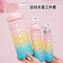 三套杯水杯大容量带吸管cups  磨砂渐变运动塑料水壶water bottle