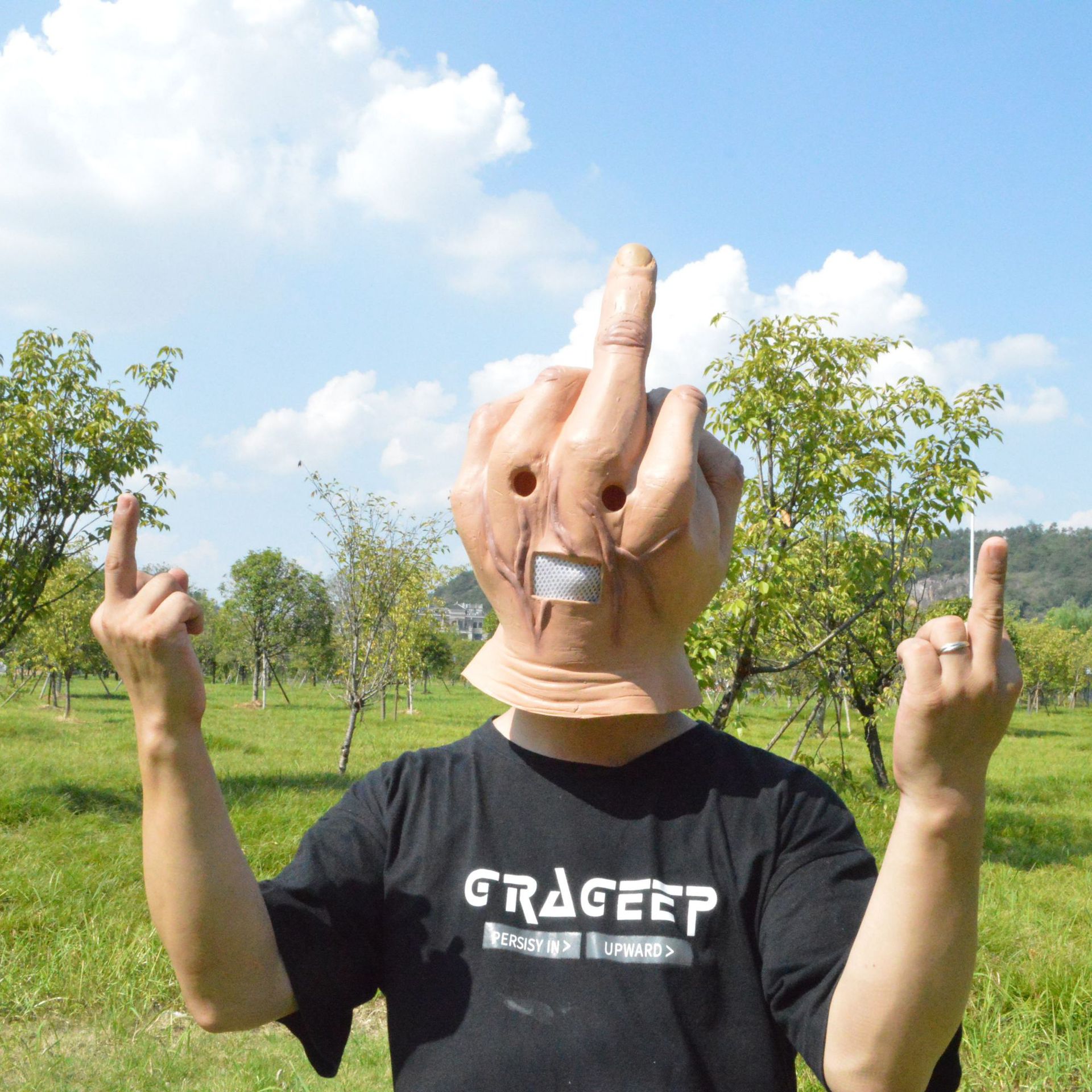 万圣节鄙视中指乳胶面具套头恶搞手指头套派对氛围道具派对面具