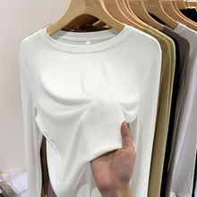 白色长袖T恤女春季2023年新款百搭圆领体恤小衫薄款弹力纯色上衣