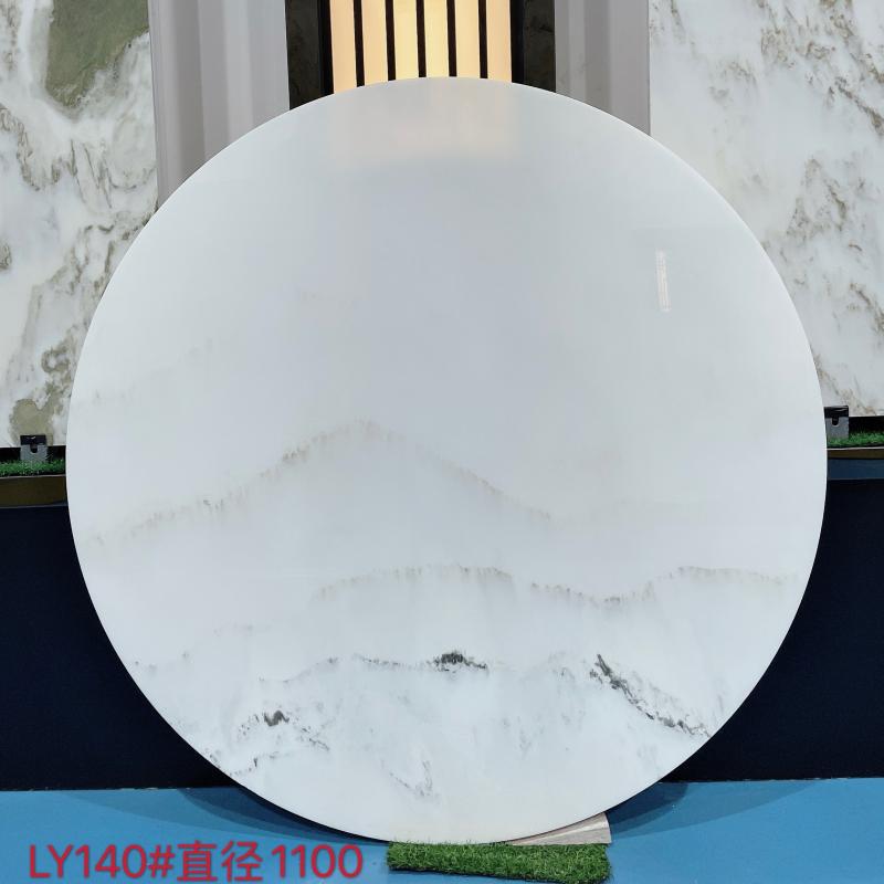 纯天然山水画大理石玄关圆形玉石背景墙中式别墅装修台面风水摆件