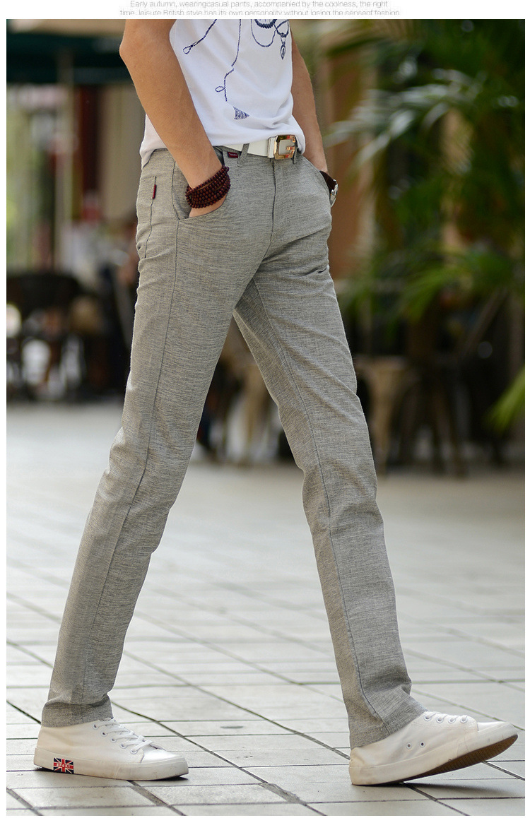 男装夏季薄款亚麻裤男士冰丝休闲裤直筒修身超薄弹力商务棉麻裤子