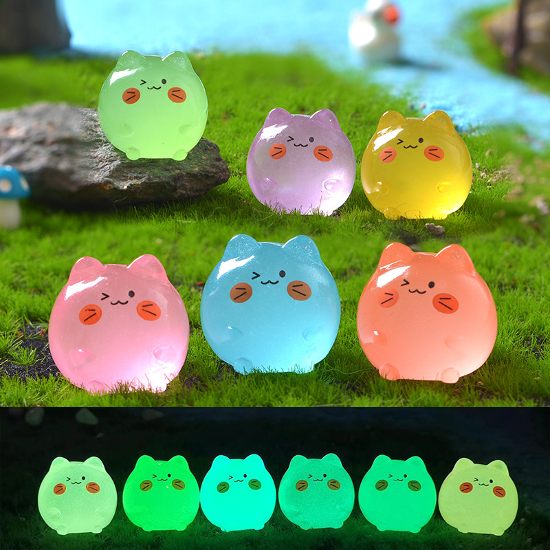 new cute luminous kitten micro landscape gardening small ornaments cartoon diy transparent color kitten resin accessories