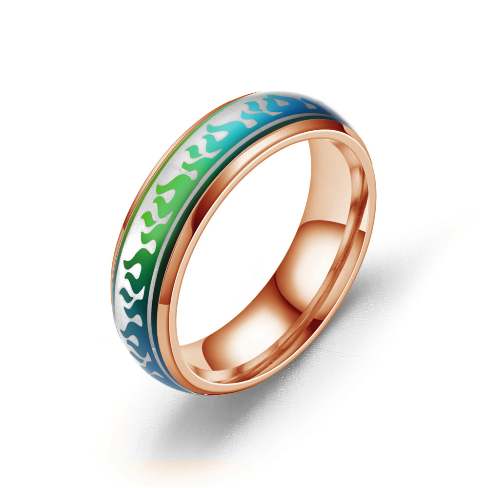 欧美跨境电商亚马逊新品感温不锈钢变色火焰戒指嘻哈饰品厂家批发