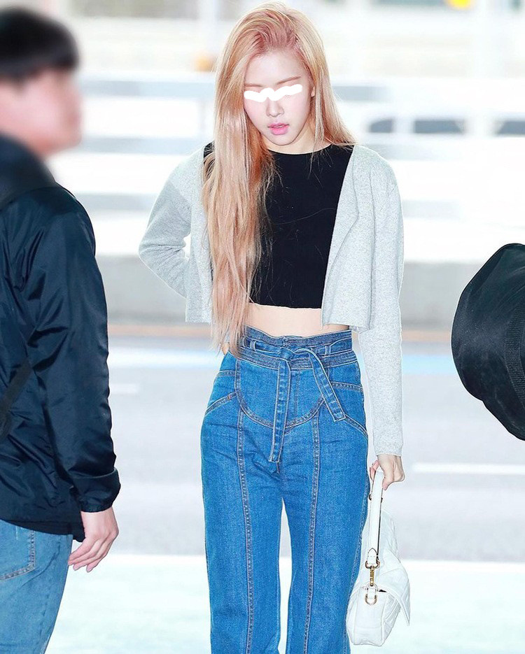 【现货】朴彩英rose同款微喇叭牛仔裤女收腰阔腿系带拖地长裤春秋