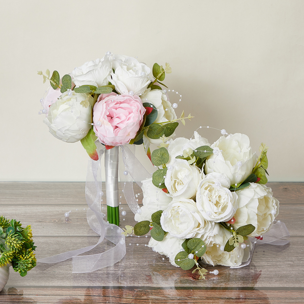 仿真牡丹手捧花新款人造珍珠清雅韩式婚礼花束新娘手捧花外贸货源
