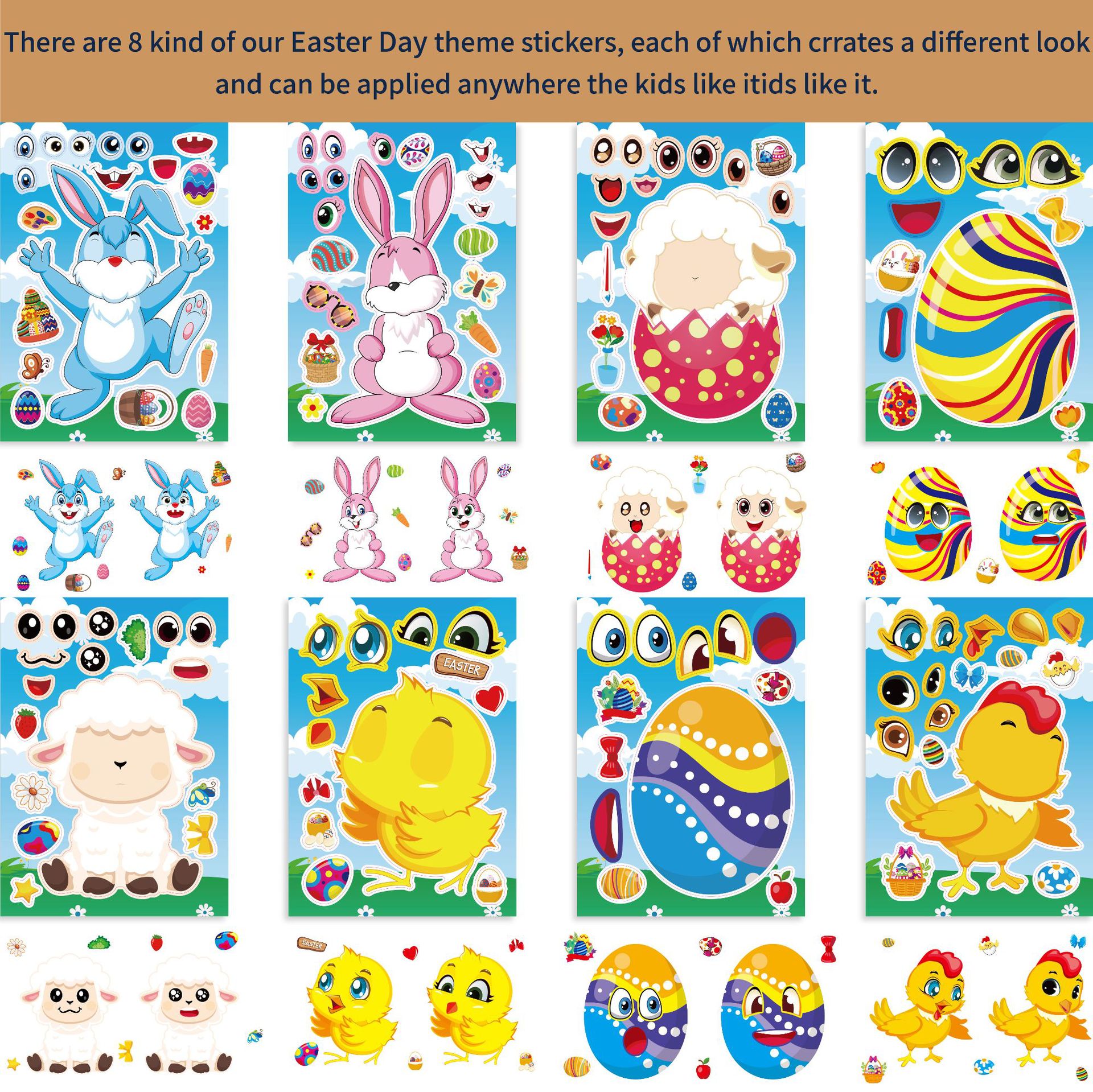 Popular Easter Stickers Children's Cartoon Cute Easter Parent-Child Puzzle DIY Face Stickers