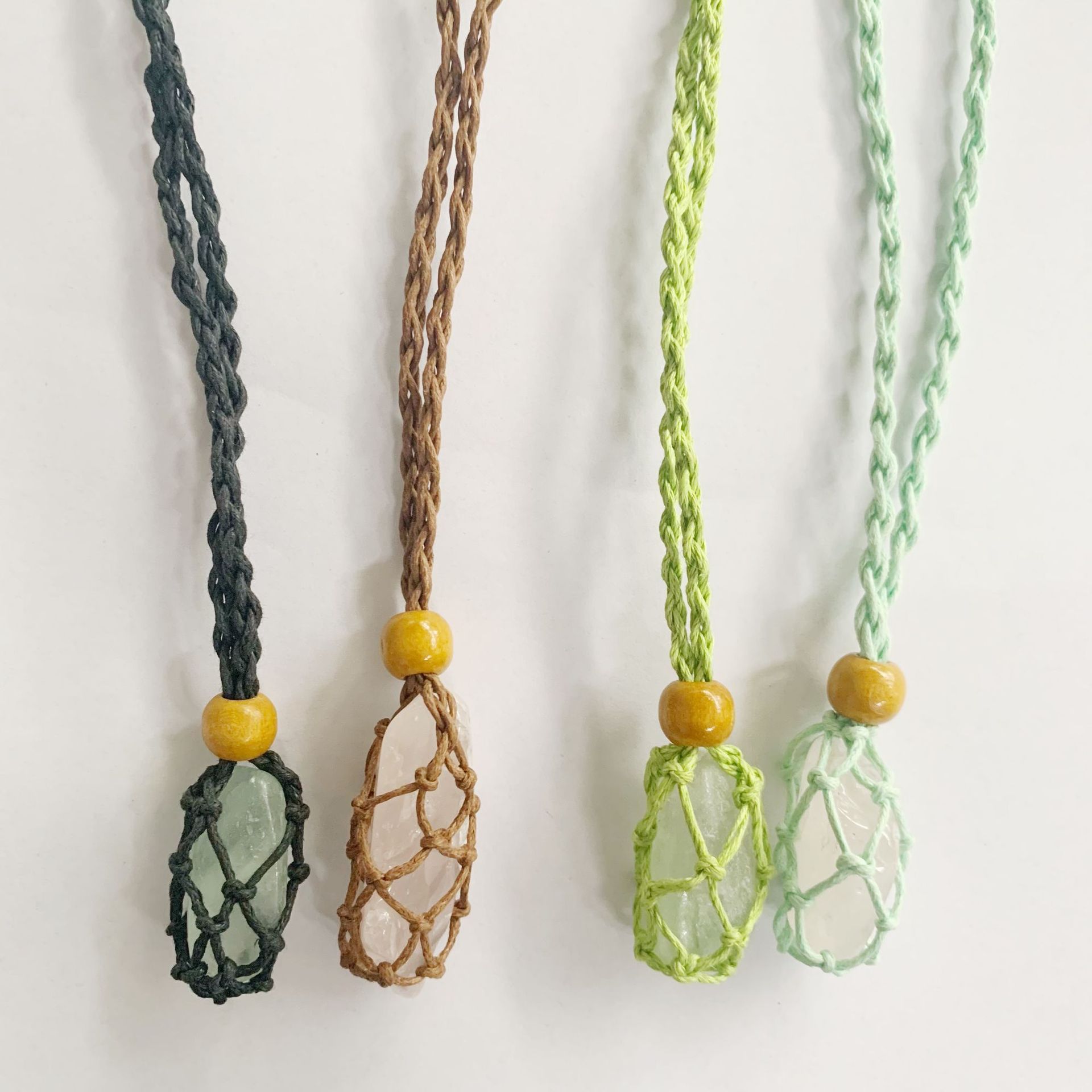 纯手工编织项链手编网兜项链 创意天然石网兜项链可定制颜色批发