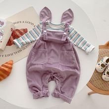 韩版婴儿秋装可爱包屁连体衣服套装女宝宝哈衣萌秋季背带两件套