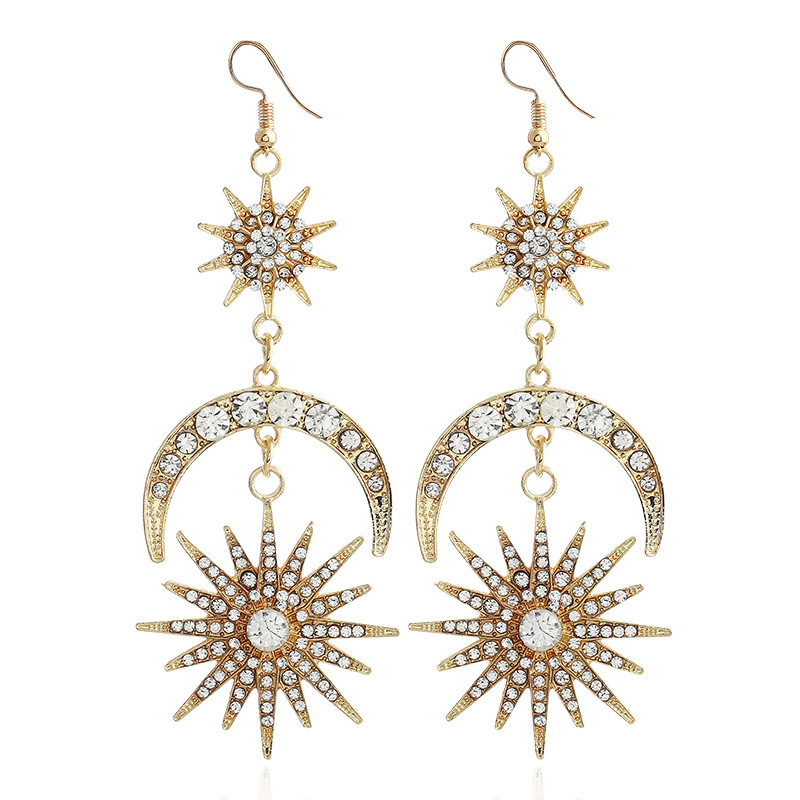 New Six-Pointed Star Earrings European and American Trendy Earrings Exaggerated Diamond Sun Moon XINGX Earrings Earrings for Women