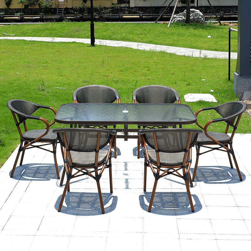 re户外星巴克庭院阳台室外休闲咖啡厅外摆奶茶店酒吧外摆藤桌椅组