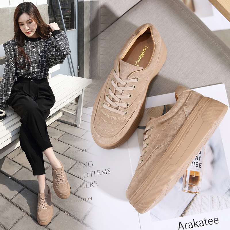 新款女鞋松糕鞋女厚底新款秋季复古单鞋韩版内增高鞋板鞋批发直供